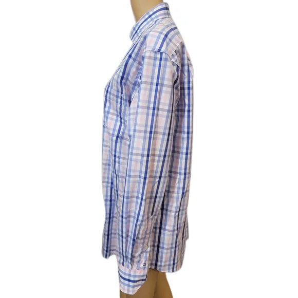 Tommy Hilfiger Blue White Pink Button Up Shirt 16 1/2 34 - 35 - Picture 3 of 6